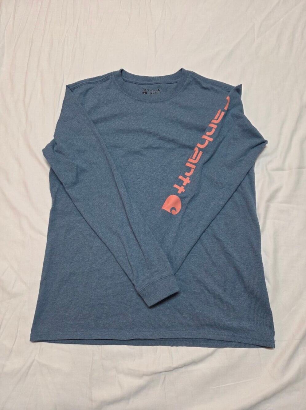 Carhartt Blue Long Sleeve Tee with Coral Accent Logo